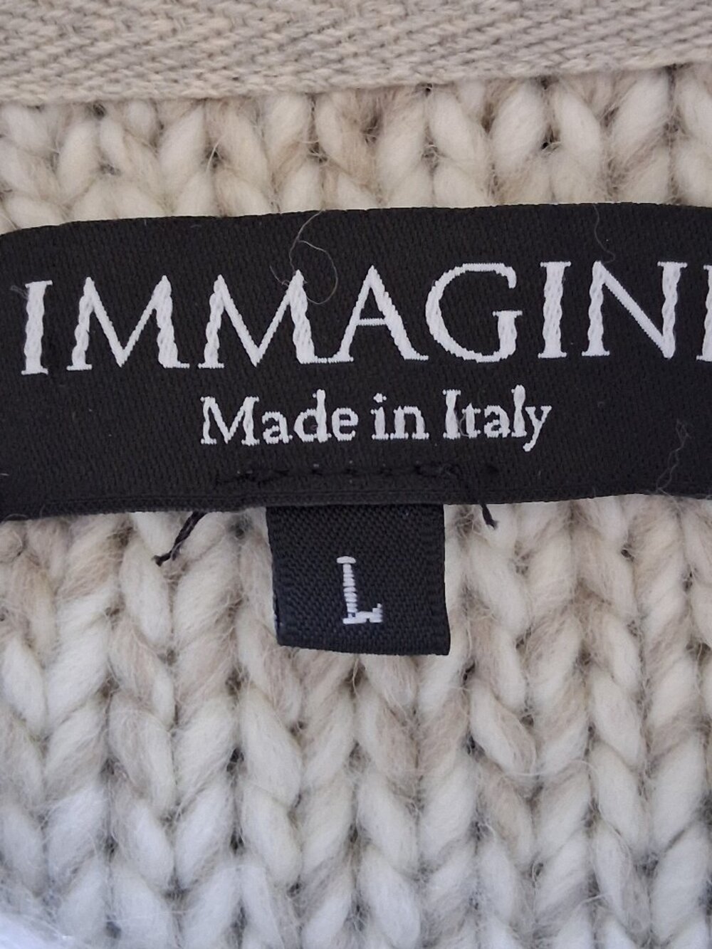 Vintage Immagini Italy Chunky Cable Knit Shawl Neck Toggle Sweater Men's L Cream - Picture 6 of 6